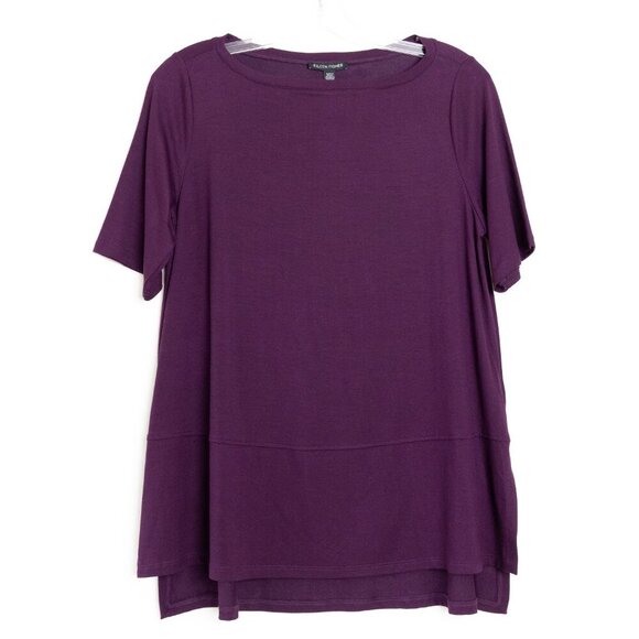 Eileen Fisher Fine Jersey Boat Neck Top Blackberry Purple XS - Picture 2 of 11